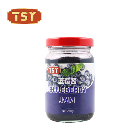 Botella de vidrio fresco exquisito mermelada de arándanos afrutado