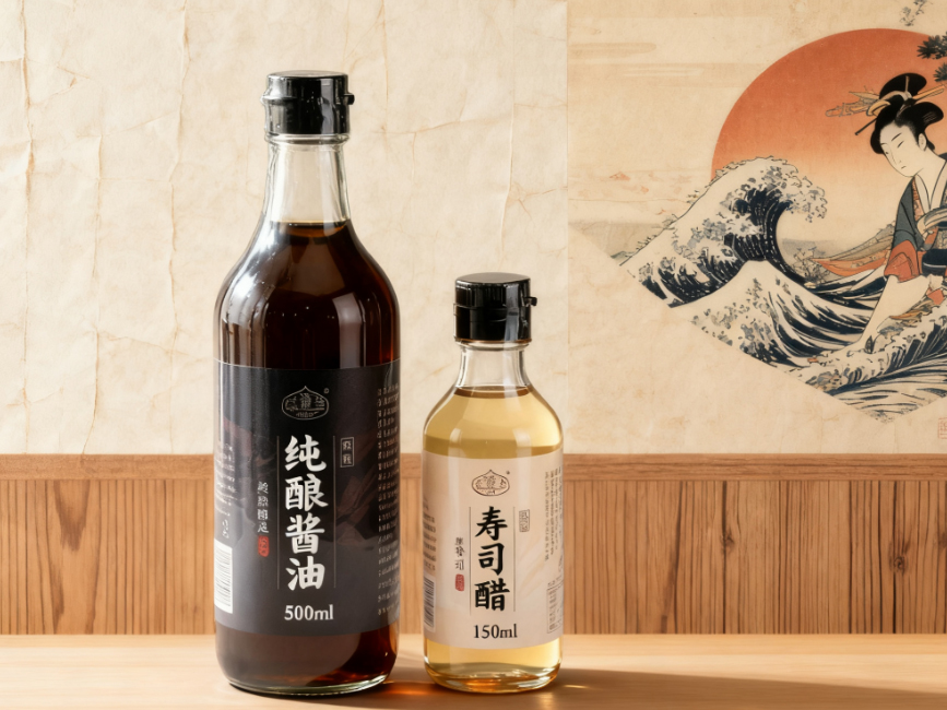 Salsa de soja pura de estilo japonés de alta gama y vinagre de sushi