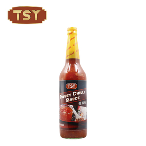 Botella de vidrio de 625 ml, salsa de chile dulce picante y sabrosa para platos tailandeses